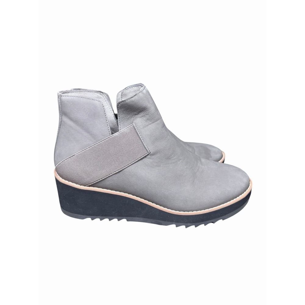 Eileen Fisher Lark Chelsea Boot Gray Leather Wedge Slip On 8.5 Minimalist